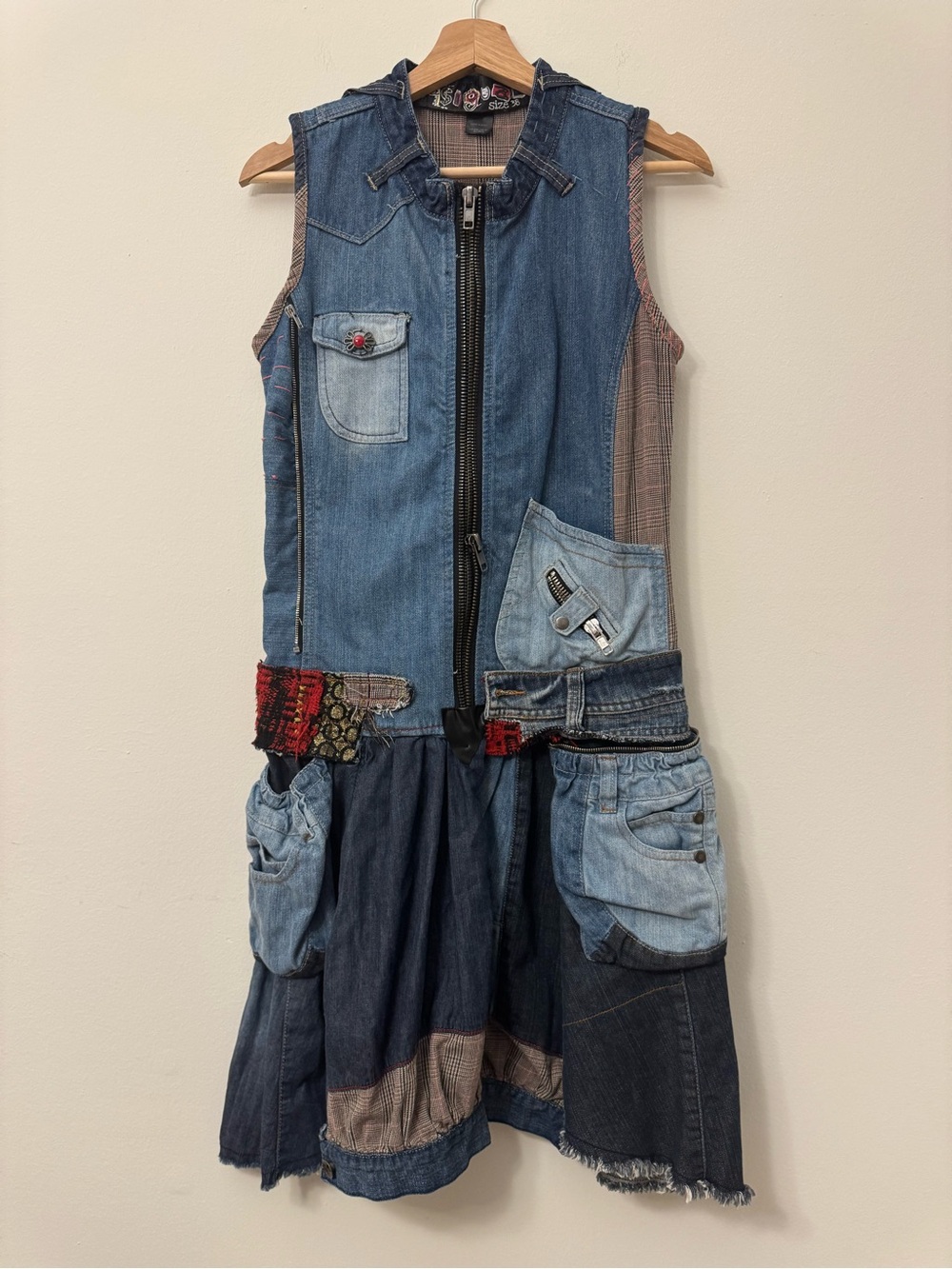 Desigual Boho Denim Midi Dress Size 38 Sleeveless Festival Jean Dress Half Zip - Picture 3 of 13